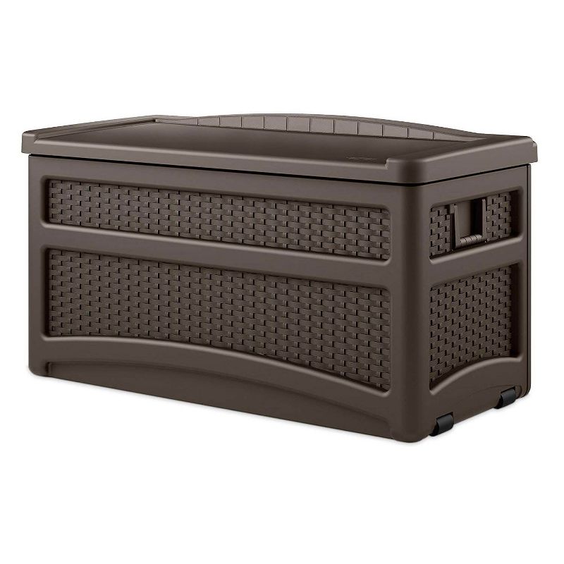 Suncast DBW7500 73 Gallon Outdoor Patio Storage Chest with Handles & Seat, Java