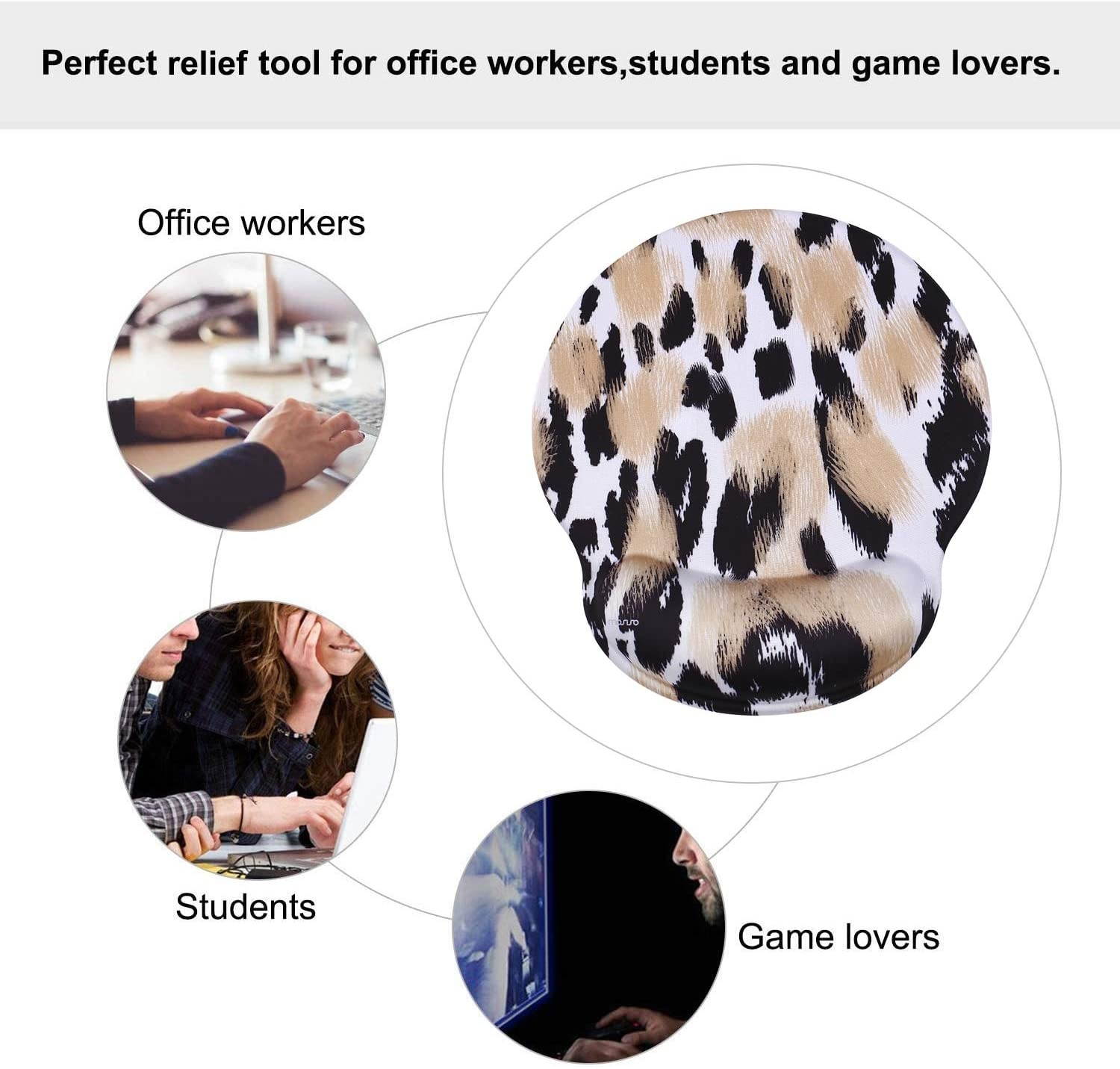 MOSISO Mouse Pad with Wrist Rest, Leopard Print Ergonomic Gaming Mousepad Gel Wrist Rest Support Home/Office/Working Easy Typing Cushion Non-Slip Rubber Base for Computer Laptop, Beige