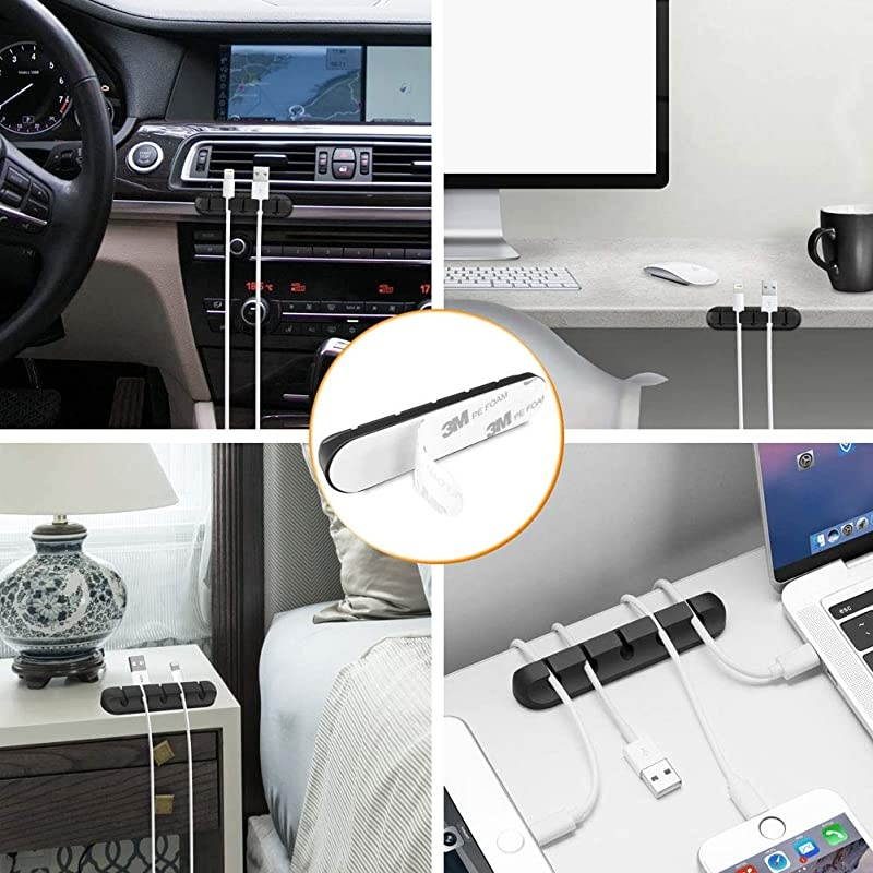 Clips 5 Packs Management Cord Organizer Self Adhesive Cord Holder for Organizing USB Power CordWireCord Home and Office 75311 Slots Organizer Black