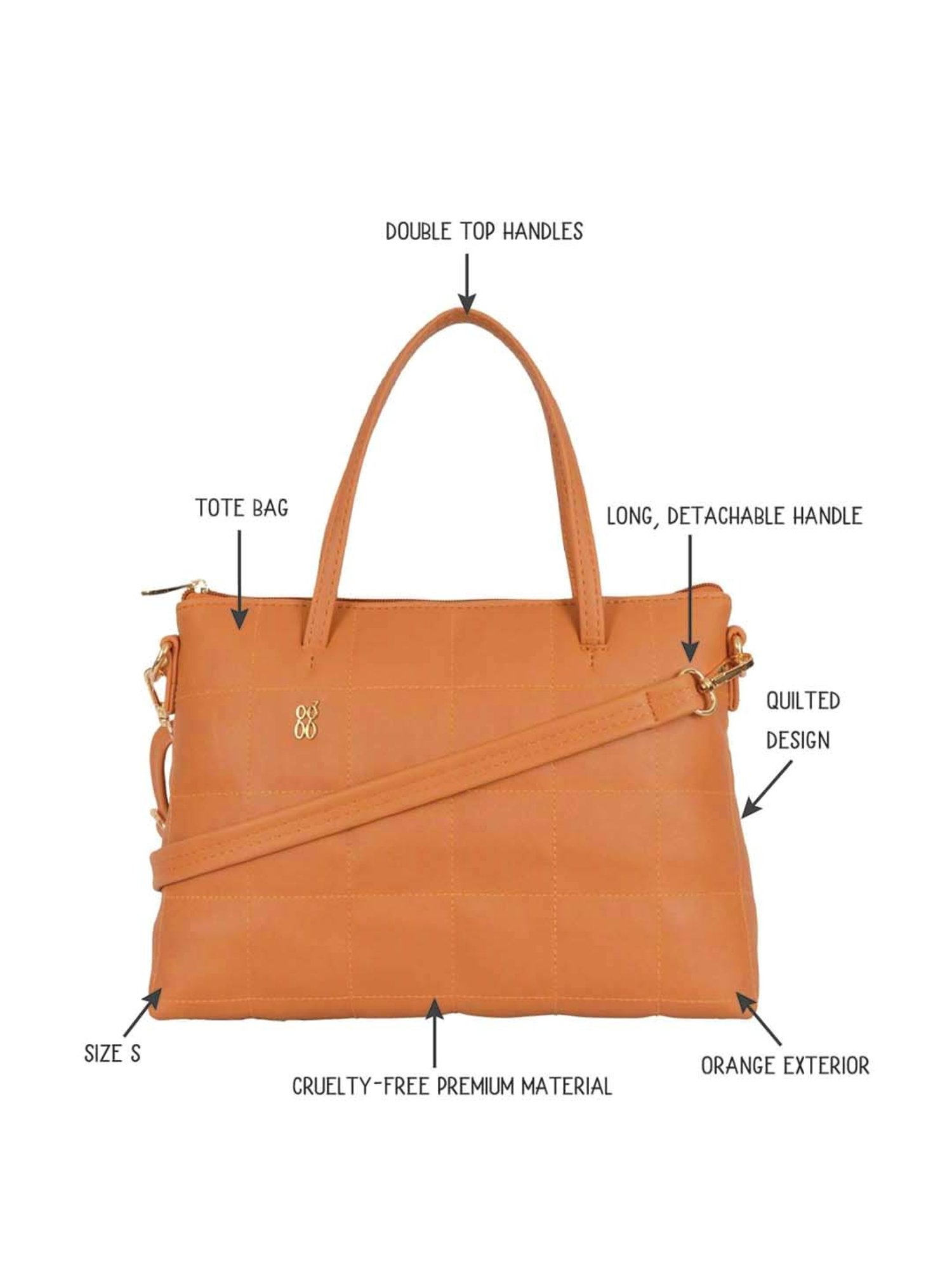 Baggit Orange Quilted Medium Tote Handbag