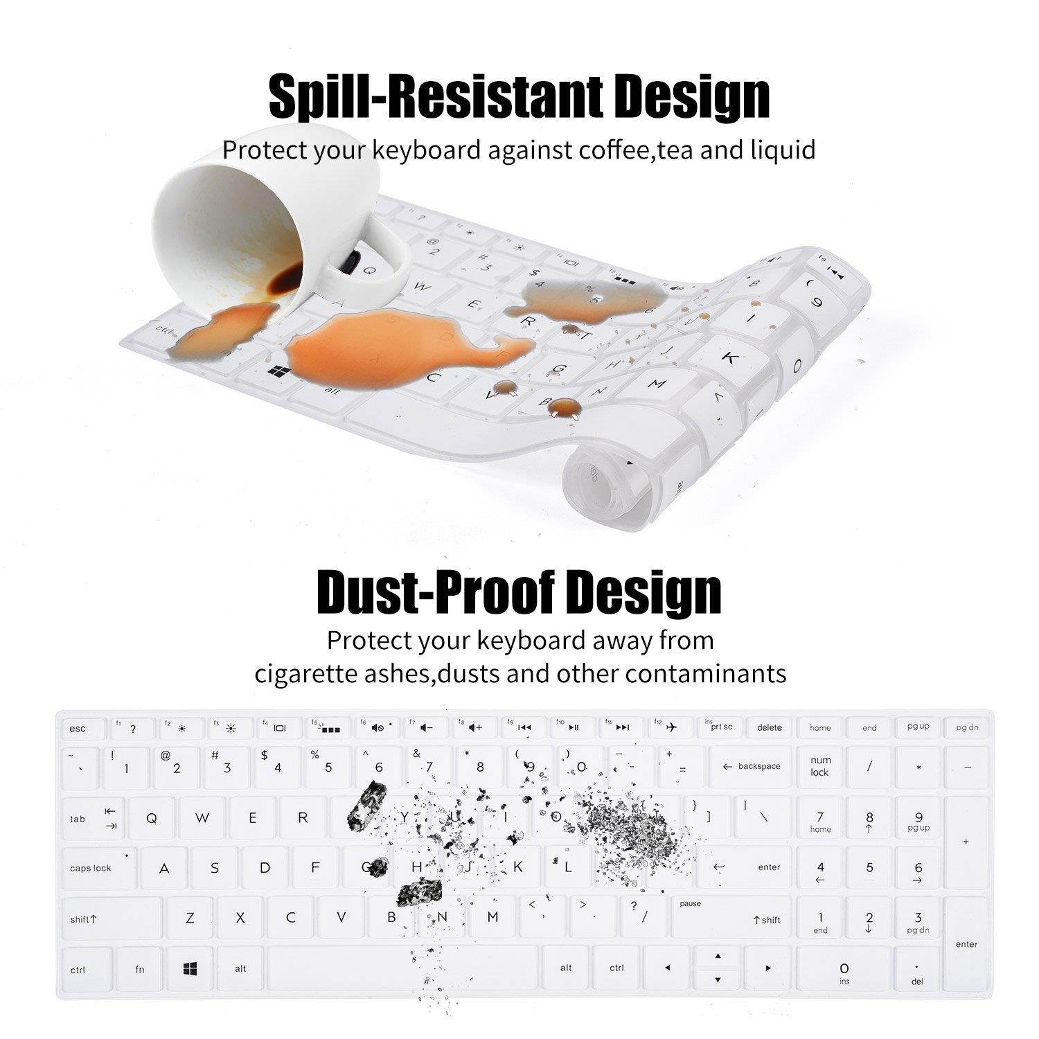 Keyboard Cover for 15.6" HP Pavilion X360 15-BR075NR 15M-BP011DX 15M-BP012DX 15M-BP111DX 15M-BP112DX 15M-BQ021DX 15M-BQ121DX, HP Pavilion 15-CB 15-CC 15-CD 15-CH 15-BW 15-BS Series, White