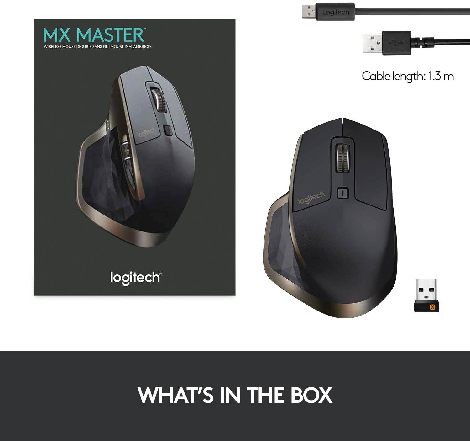Logitech MX Master Wireless Mouse &ndash; High-precision Sensor, Speed-Adaptive Scroll Wheel, Easy-Switch up to 3 Devices - Meteorite Black