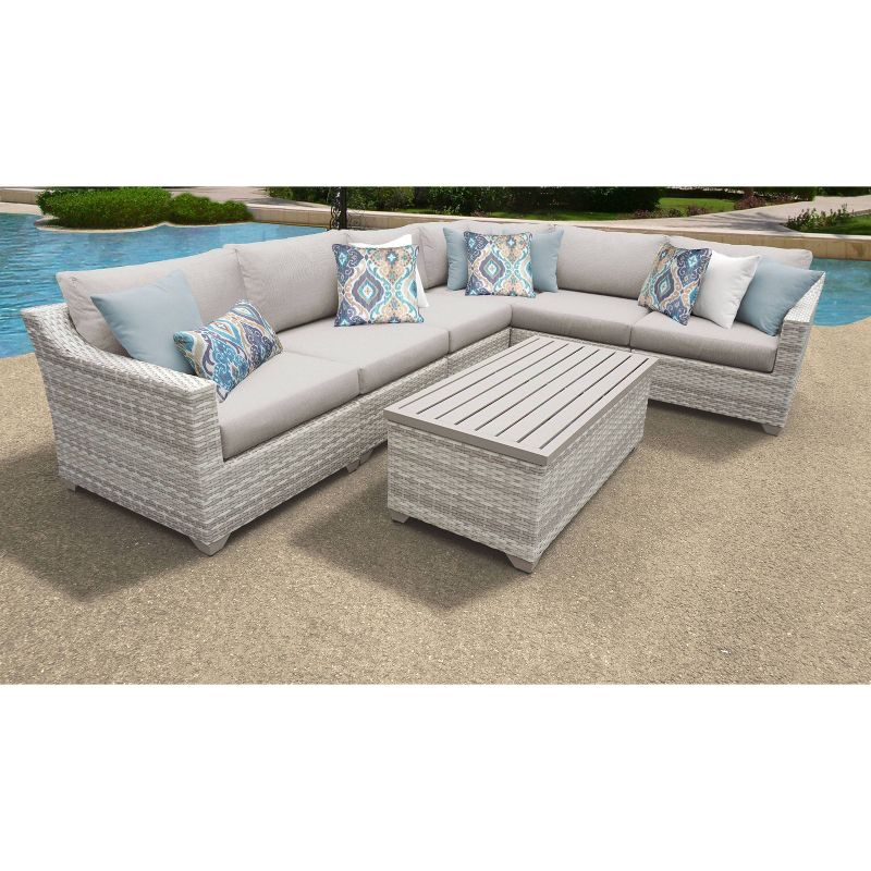 Nolin 7pc Sectional Weathered Brown Frame Sunbrella Spectrum Denim Fabric - La-Z-Boy