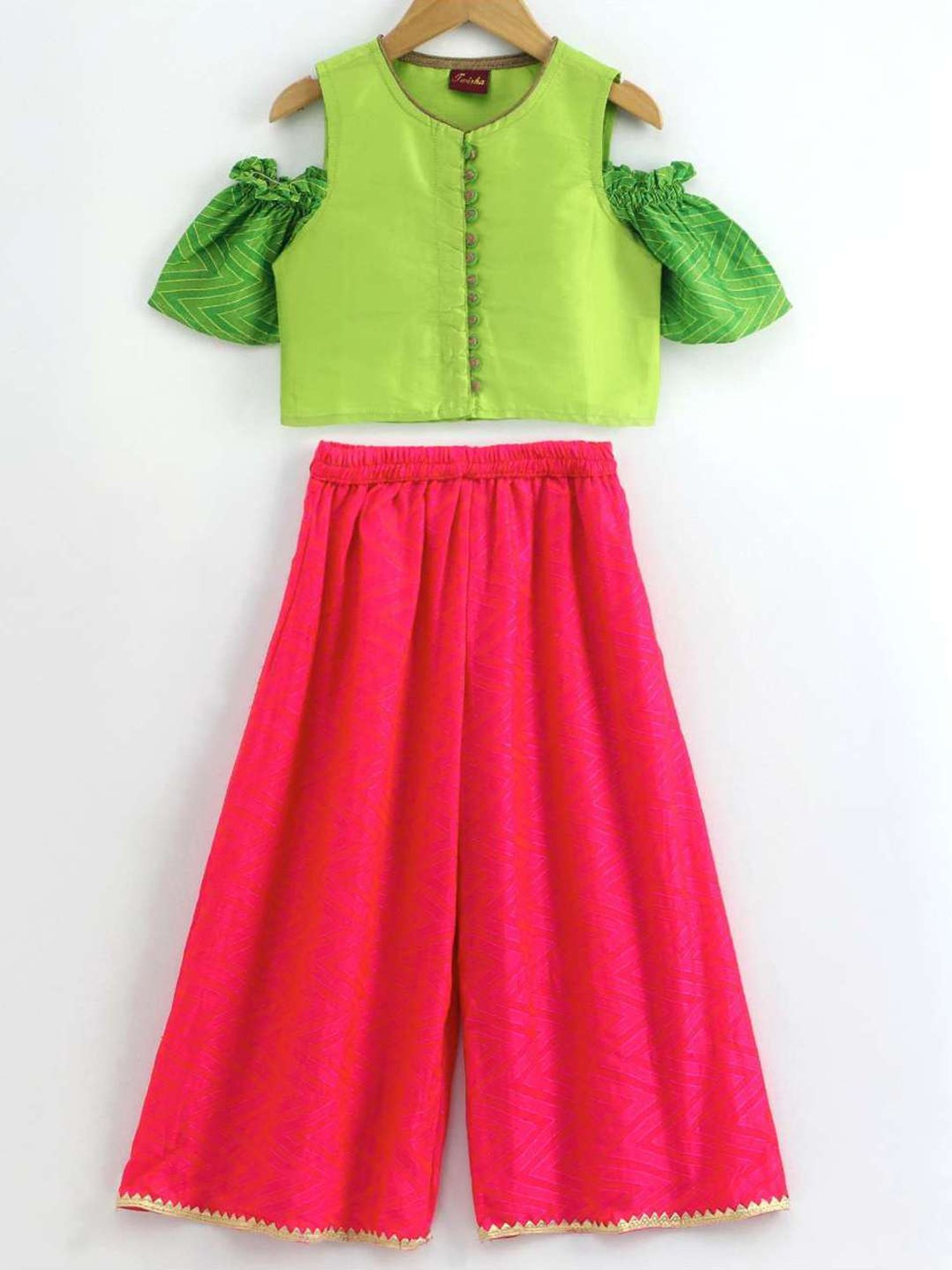 TWISHA Kids Green & Pink Printed Top Set
