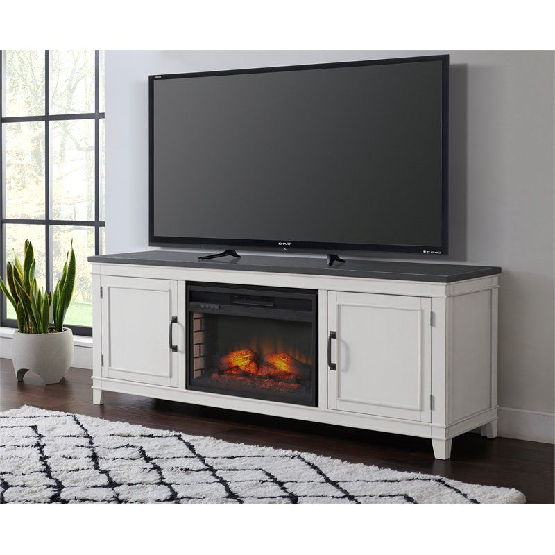 Del Mar White and Gray 70" TV Stand with Electric Fireplace - Martin Svensson Home