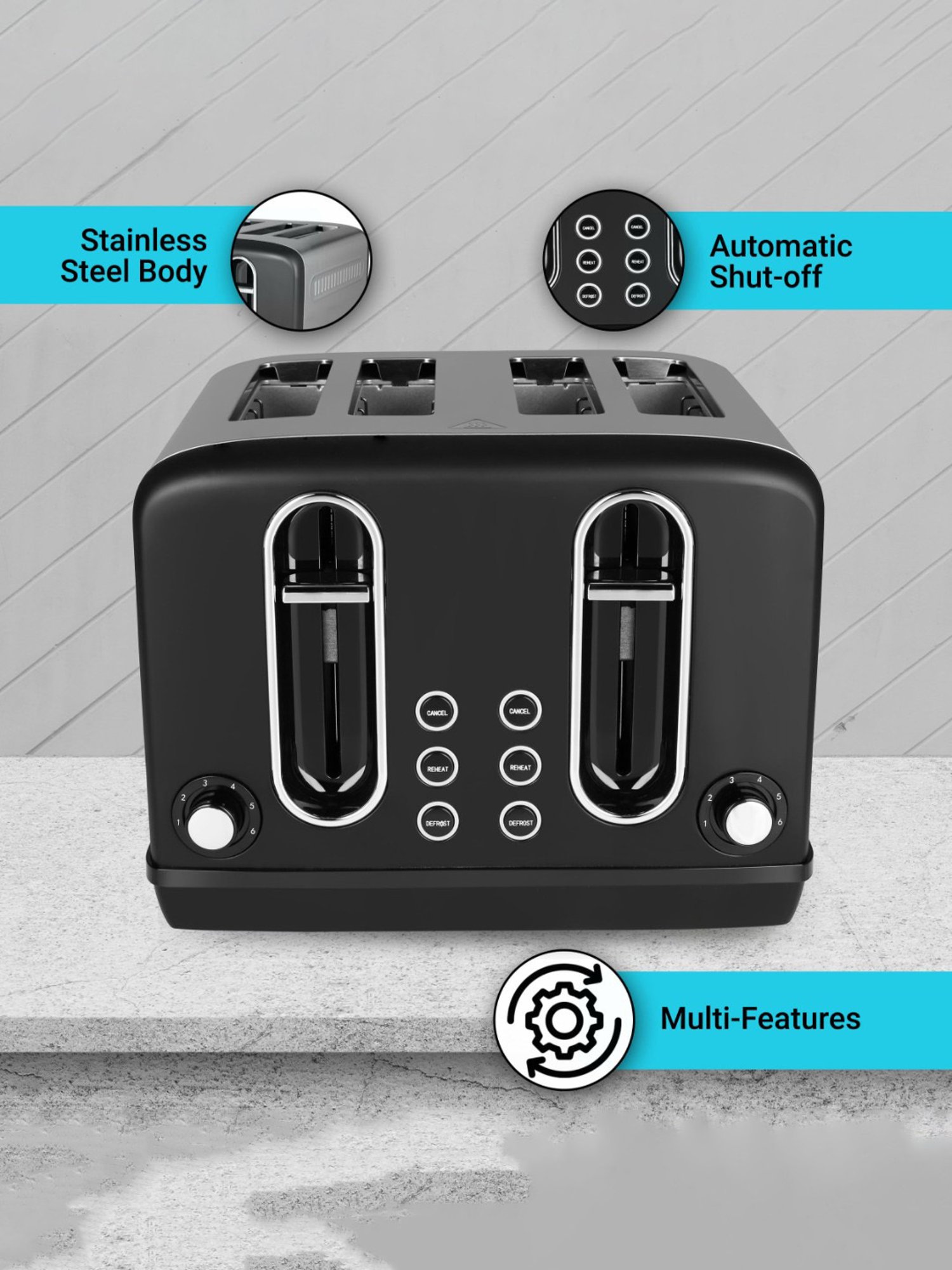 Black+Decker BXT00401IN Pop up Toaster 2300W with Stainless Steel Housing (Black)