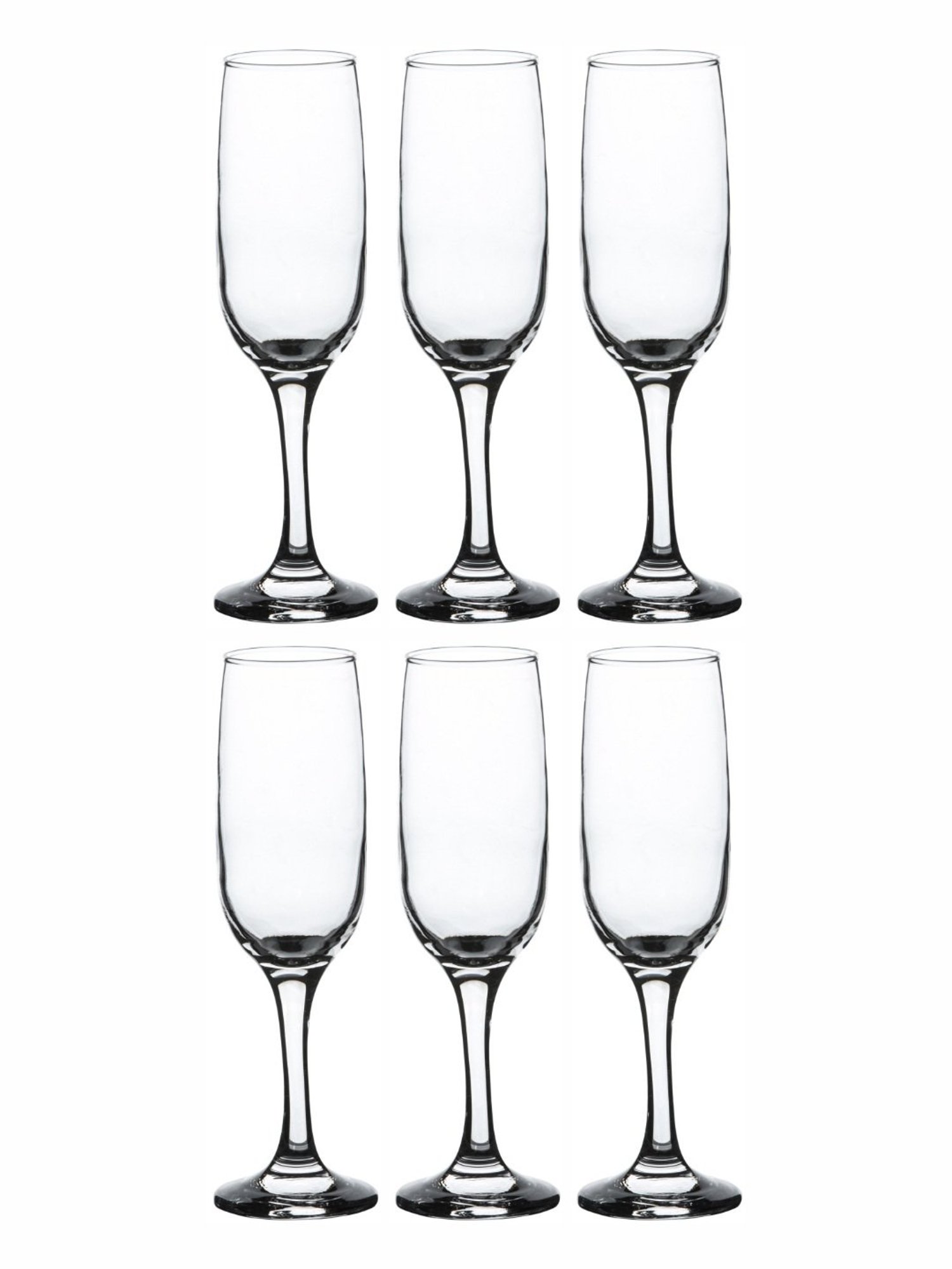 ROXX Transparent Glass Tulip Chemp Flute Glass - Set of 6 (215ml)