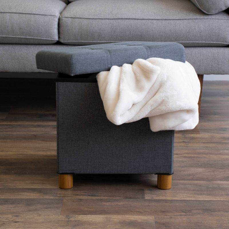 Foldable Storage Ottoman with Reversible Tray Cover Charcoal Gray - Humble Crew