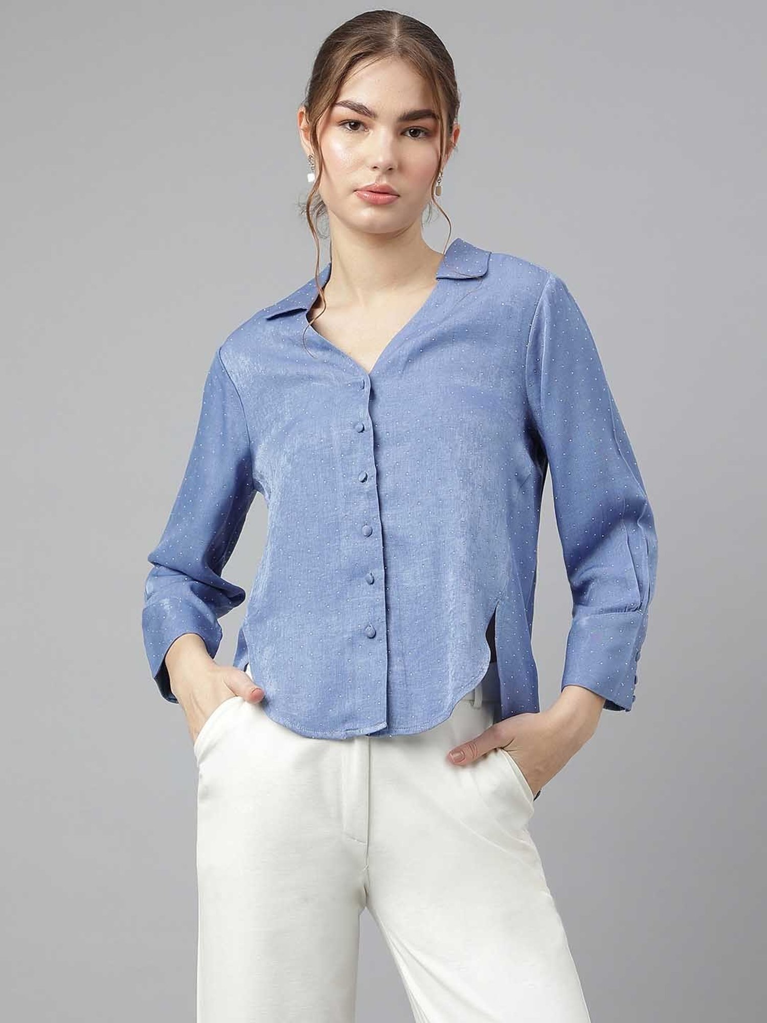 Latin Quarters Blue Embellished Shirt