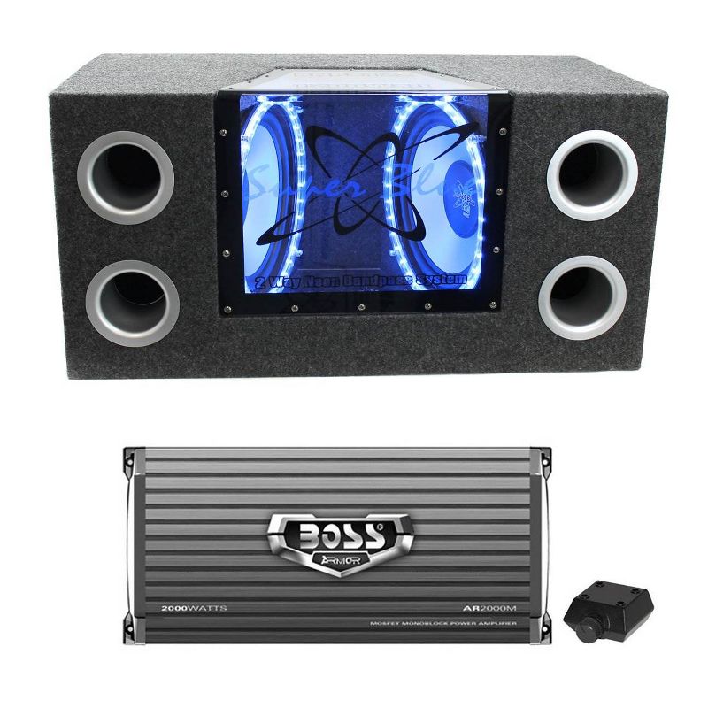 2) Pyramid BNPS102 10" 1000W Car Subs Box Subwoofers Bandpass + 2000W 2-Ch Amp