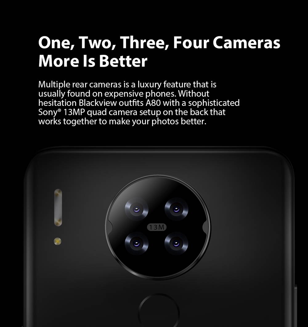 Blackview A80 Quad Rear Camera Android 10.0 Go Mobile Phone 6.21' Waterdrop HD Screen 2GB+16GB Cellphone 4200mAh 4G Smartphone