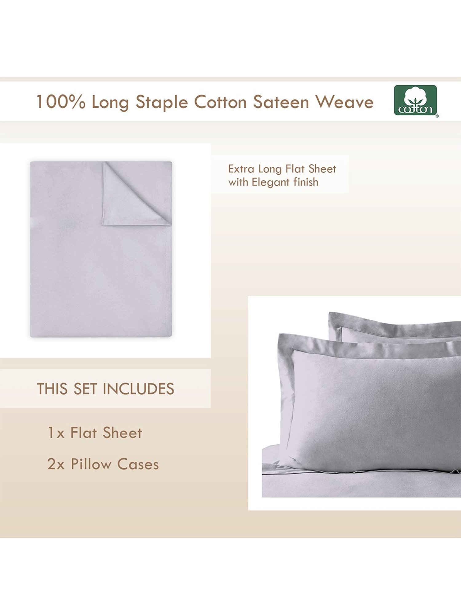 Pizuna Grey 400 TC Cotton Bed Sheet