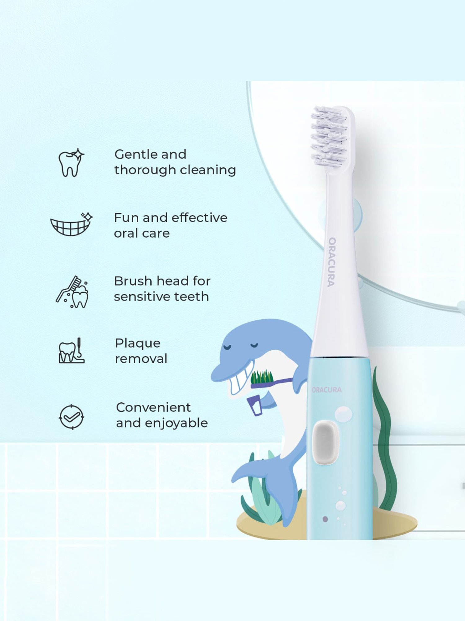 Oracura KSB200 Sonic Kids Rechargeable Electric Toothbrush (Blue)