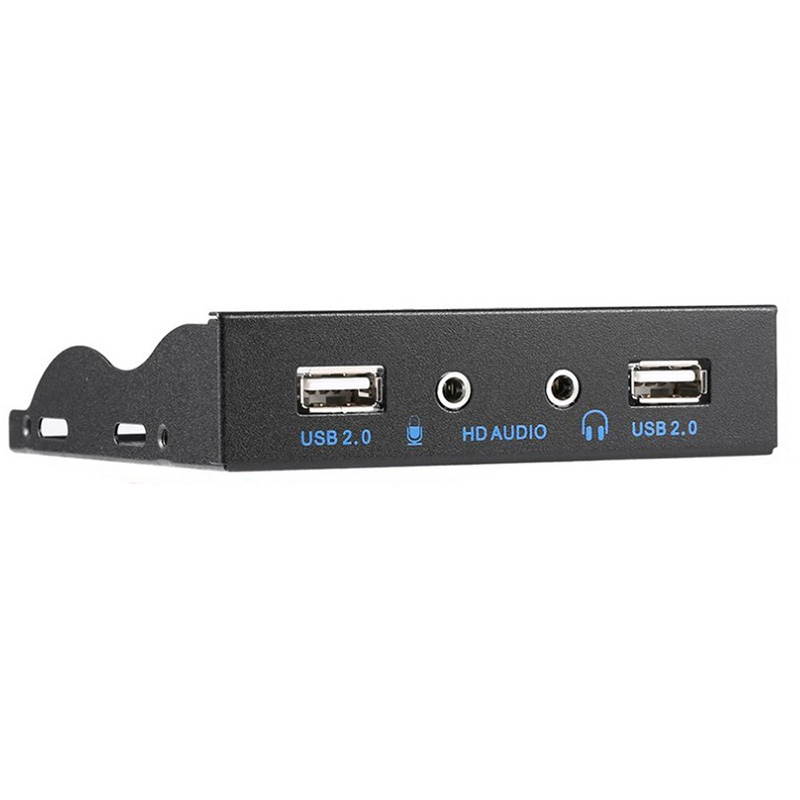 USB 2.0 2-Port 3.5 Inch Metal Front Panel Hub w/ HD Audio Output Port & Microphone Input,USB 10pin to 2 x Type A Female Splitter with Floppy Bay Bracket