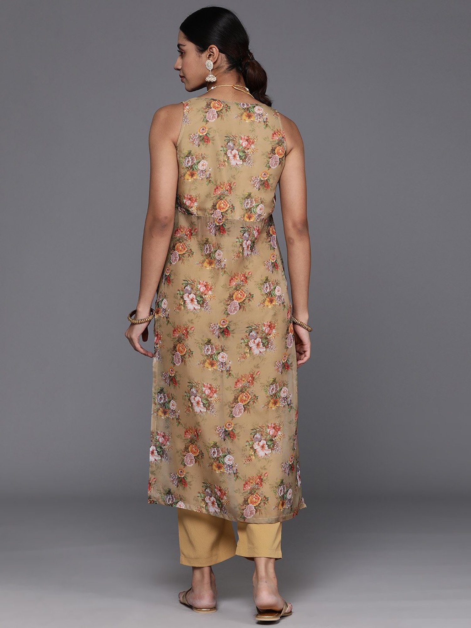 Varanga Beige Printed Kurta Pant Set