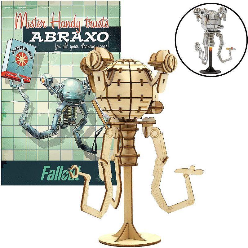 Incredibuilds Fallout Mr. Handy Poster & Wood Model Figure Kit