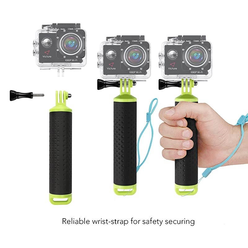 Action Camera Waterproof Floating Hand Grip, Handle Mount Accessories, Water Sport Pole Diving Stick, Compatible with GoPro Hero Session Cameras and All AKASO APEMAN Crosstour Action Cameras
