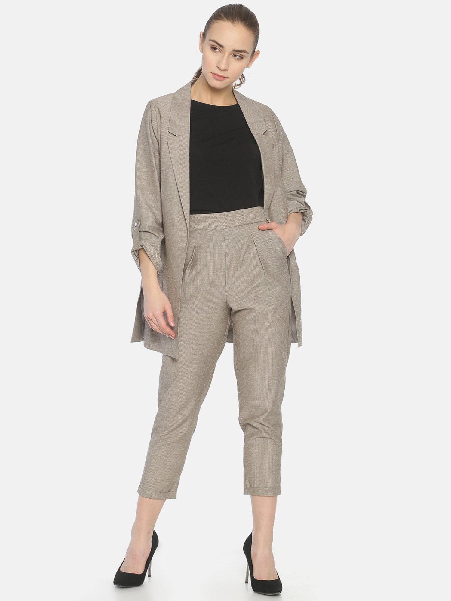 ISU Beige Textured Trousers