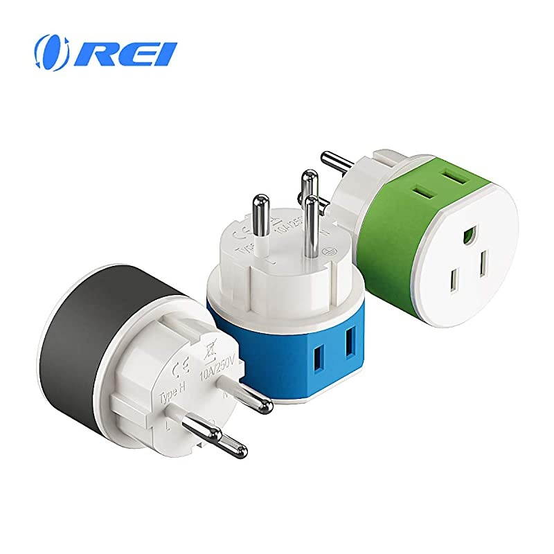Israel, Palestine Power Plug Adapter by  with 2 USA Inputs - Travel 3 Pack - Type H (US-14) Safe Grounded Use with Cell Phones, Laptop, Camera Chargers, CPAP, and More