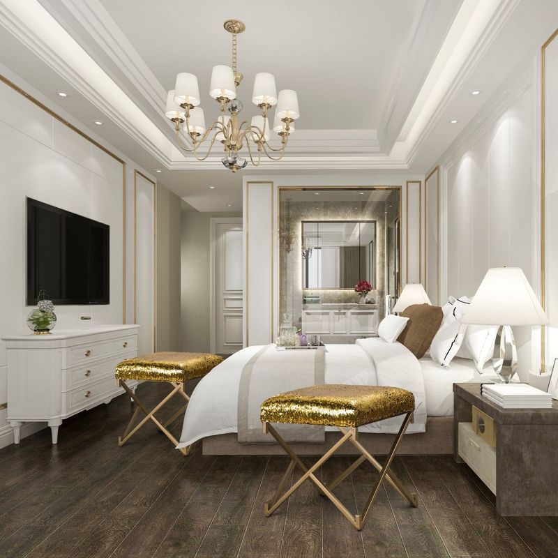 Sapphire Sequin Stool with Metal Gold Legs Blue - Glitzhome