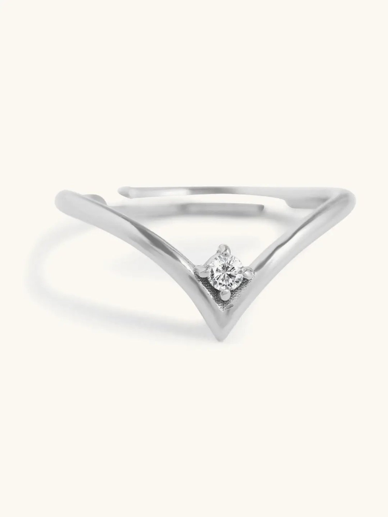 Mabel 92.5 Sterling Silver Rhodium-Plated Solitaire V Shaped Adjustable Ring