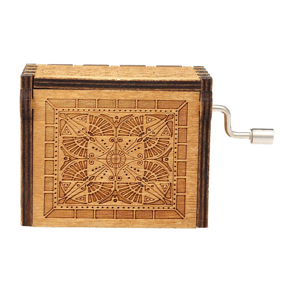 Vintage Wooden Theme Song Music Box Hand-operated Carved Engraving Music Case Creative Holiday Birthday Gifts for Kids