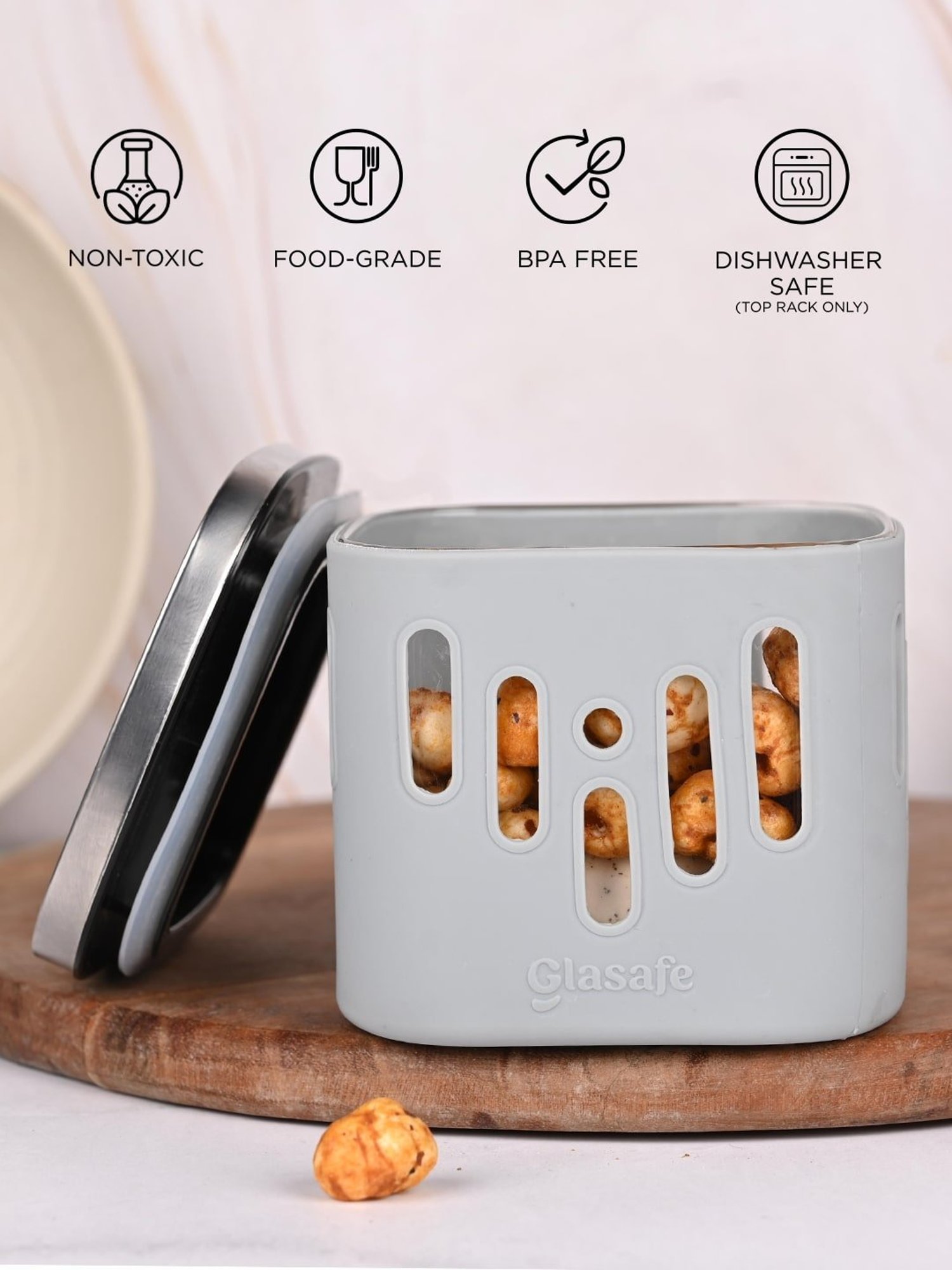 Glasafe 'O' Grip Slate Grey Borosilicate Containers - Set of 2 (600ml)