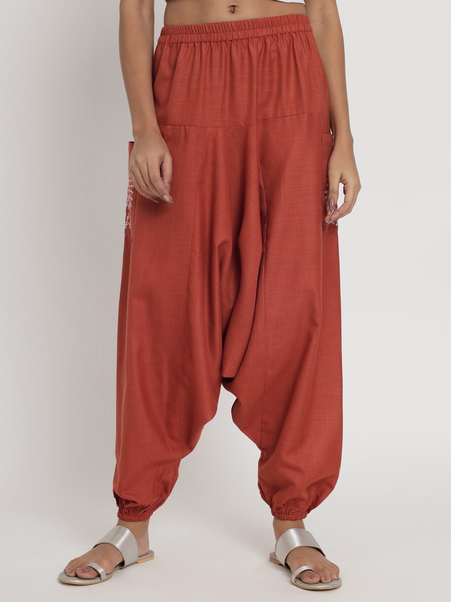 9rasa Rust Cotton Printed Regular Fit High Rise Pants