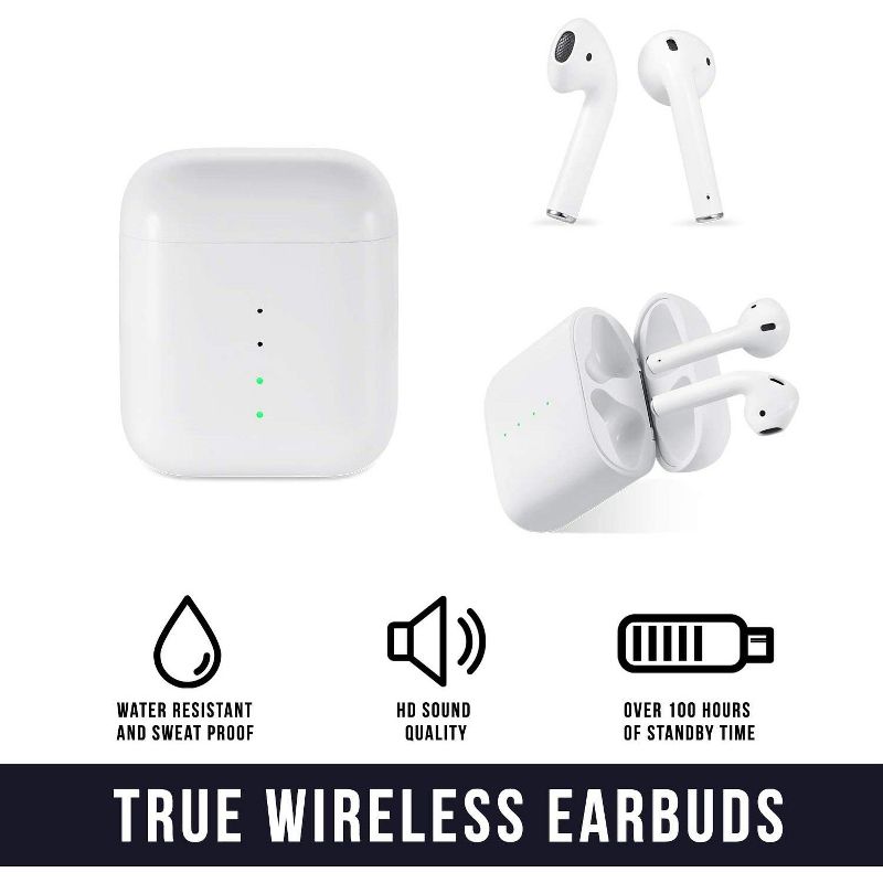 Dartwood True Wireless Earbuds, Portable Splashproof Headphones with Bluetooth Connectivity, Immersive Sound Earphones, Mic & Volume Control (White)