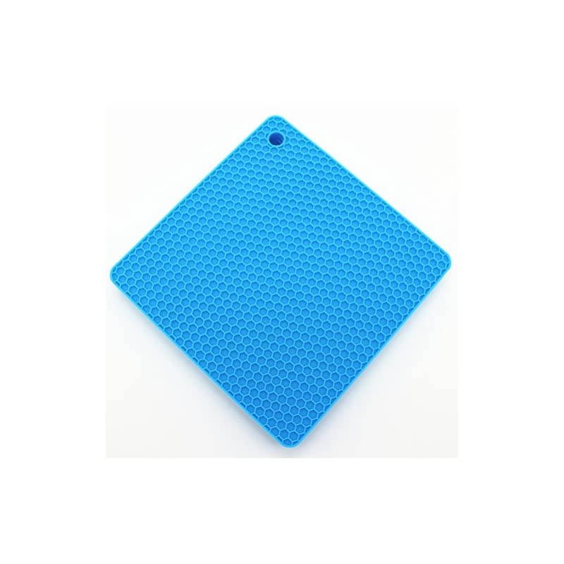 Silicone Pot Mat for Countertop Trivet Pads Heat Resistant Table Placemats 4 Pack,Size:7.5x7.5 Inch, Color: Blue, Shape:Square