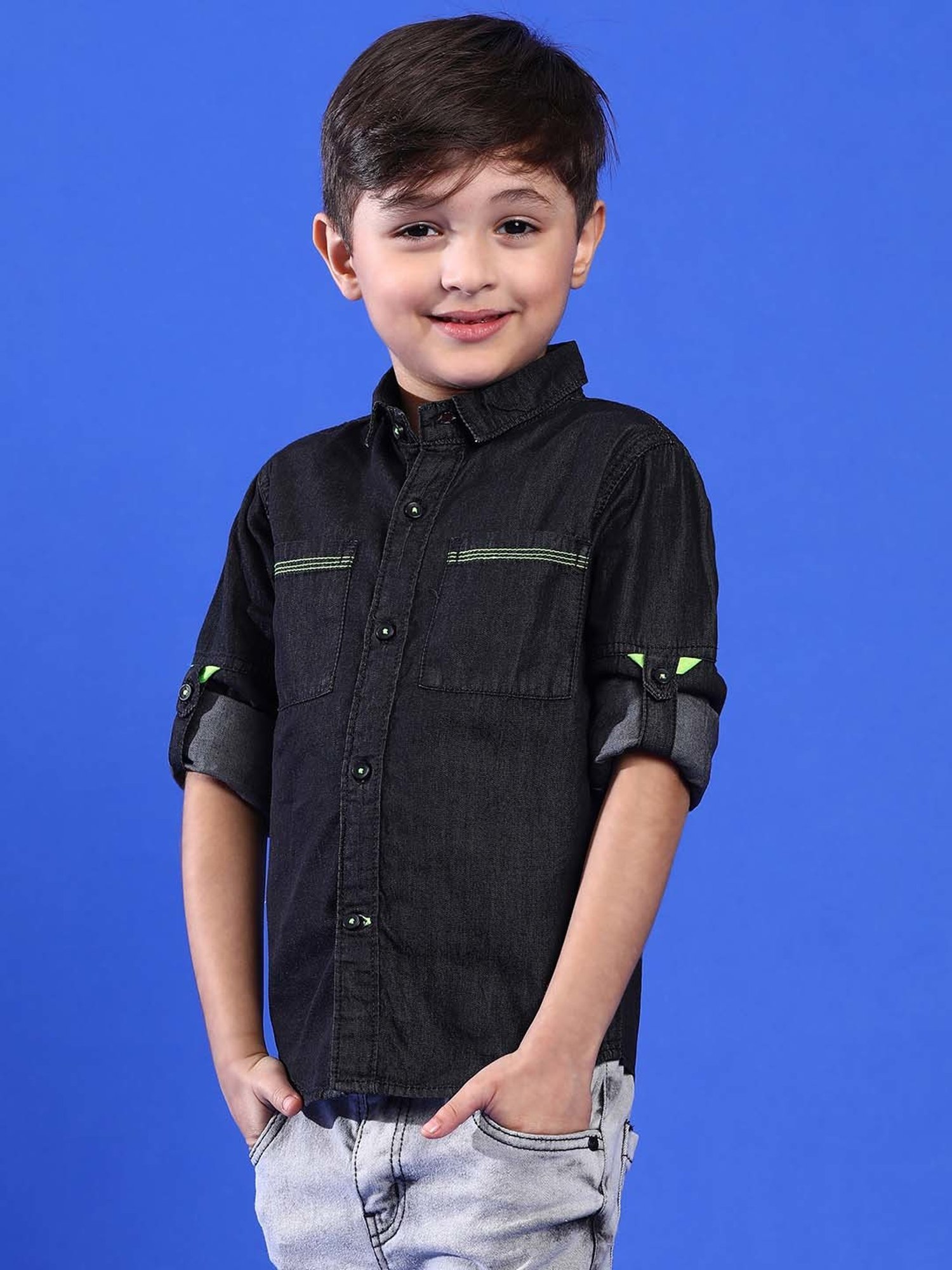 Tales & Stories Kids Black Cotton Regular Fit Full Sleeves Shirt