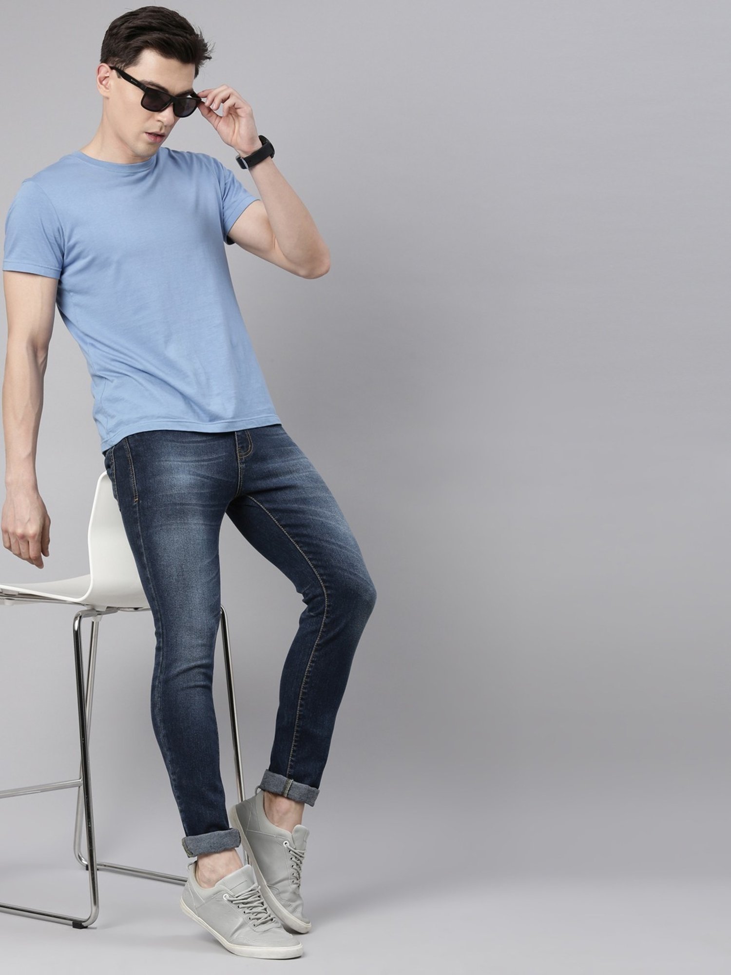 CINOCCI Blue Cotton Slim Fit Jeans