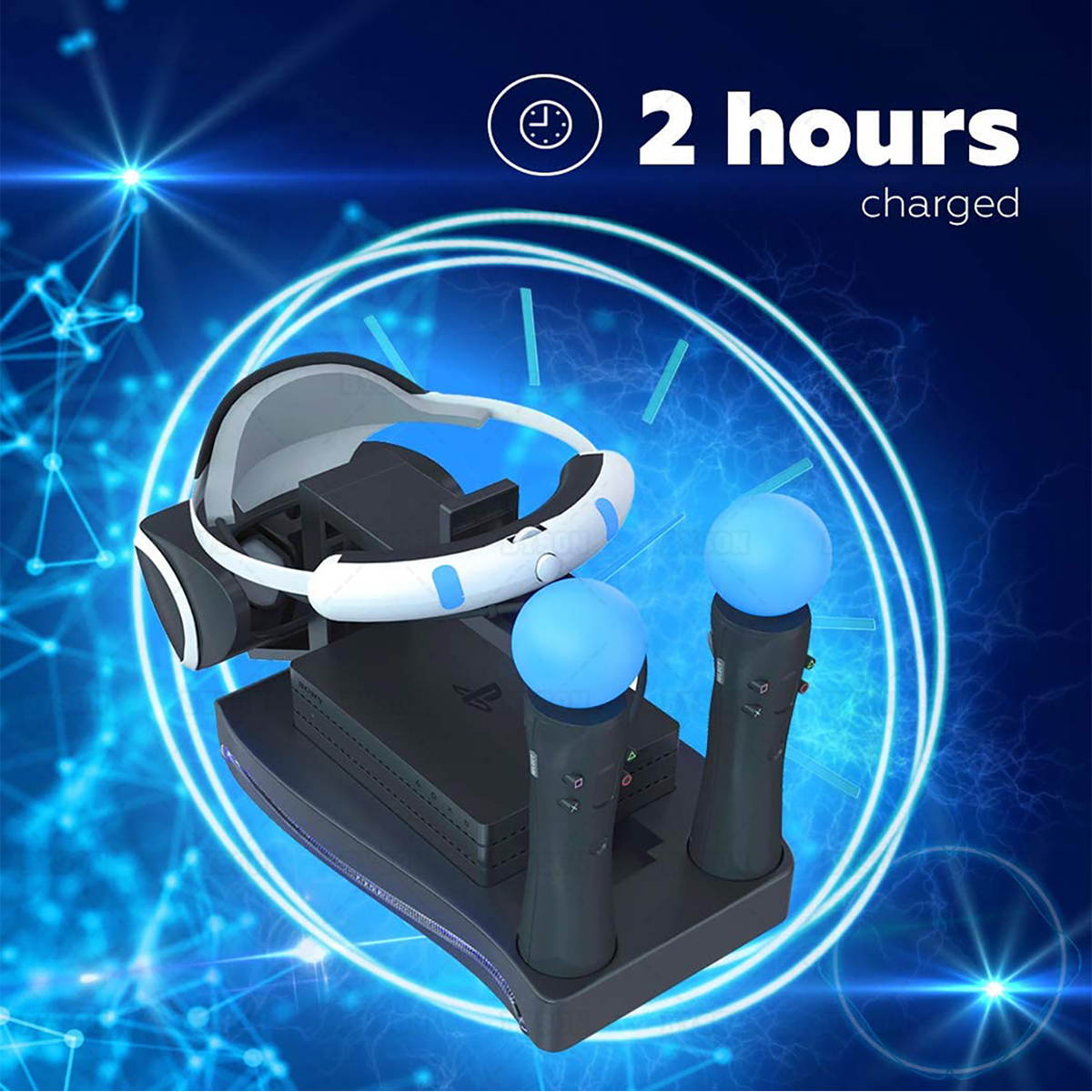 Ackmioxy PSVR Stand - Charge, Showcase, and Display Your PS4 VR Headset and Processor - Compatible with Playstation 4 PSVR - Showcase and Move Controller Charging Station