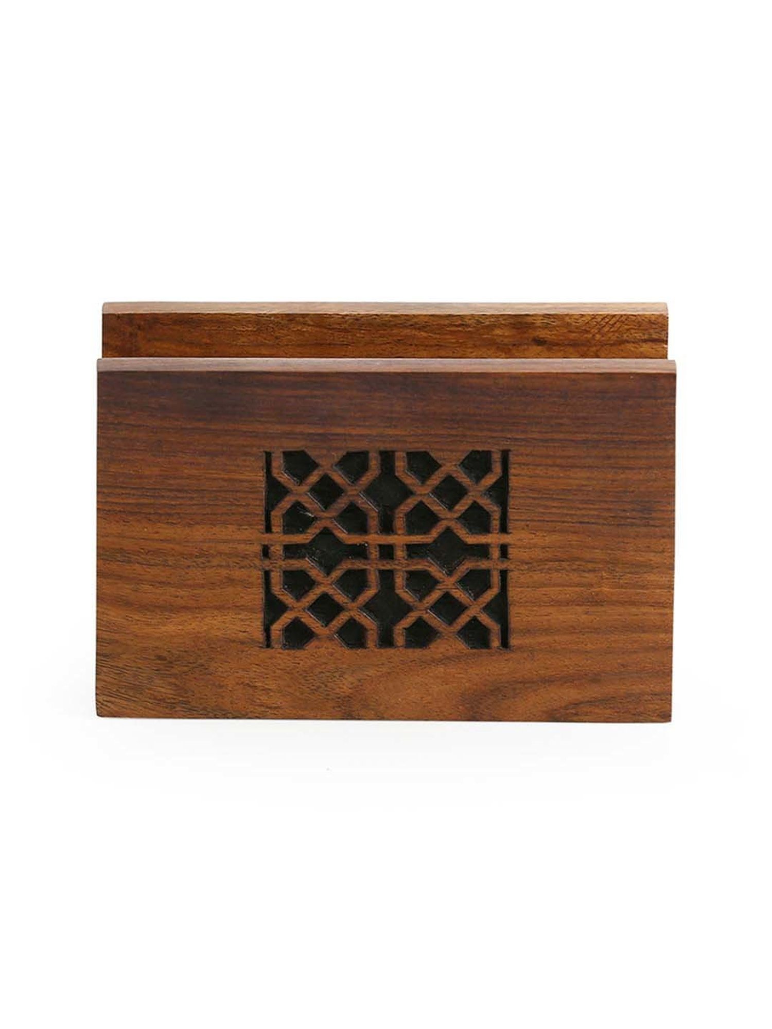 ExclusiveLane The Dancing Peacock Brown Sheesham Wood Napkin Holder - Set of 1