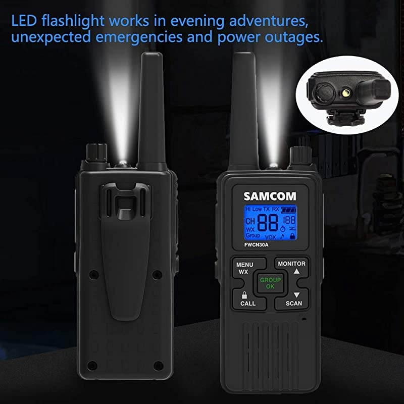 FRS Two Way Radio  FWCN30A Rechargeable Handheld Walkie Talkie Long Range 22 Channels with NOAA Weather Alert/Flashlight/LCD Display/Call Tone/Group/Keypad Lock (4 Packs