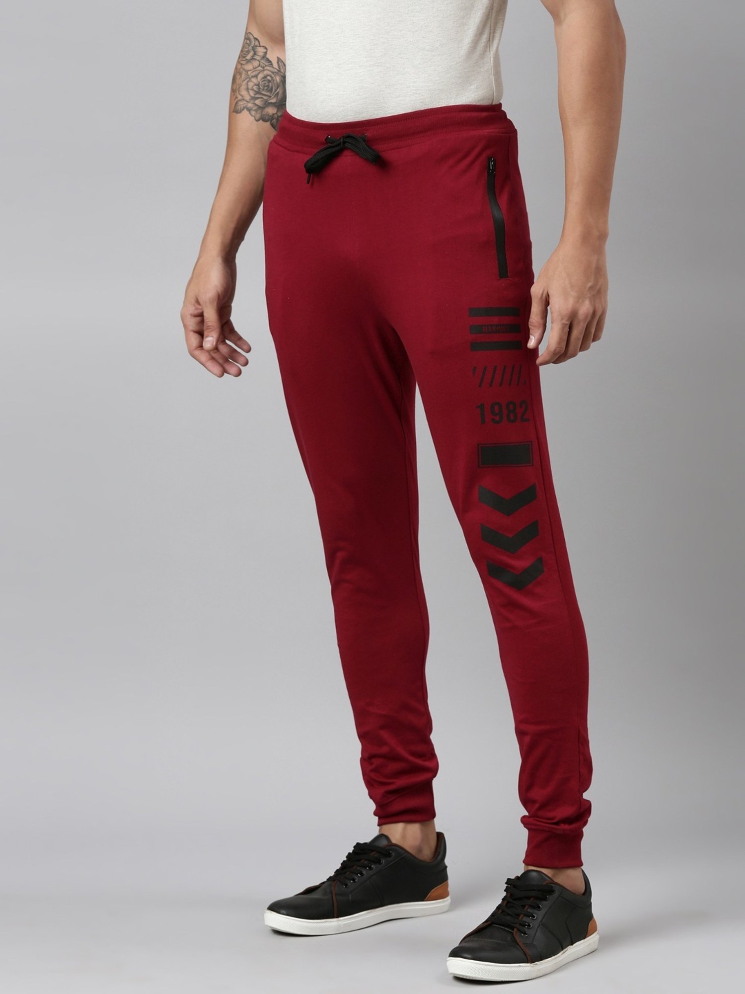 Dixcy Scott Maximus Maroon Cotton Regular Fit Printed Sports Joggers