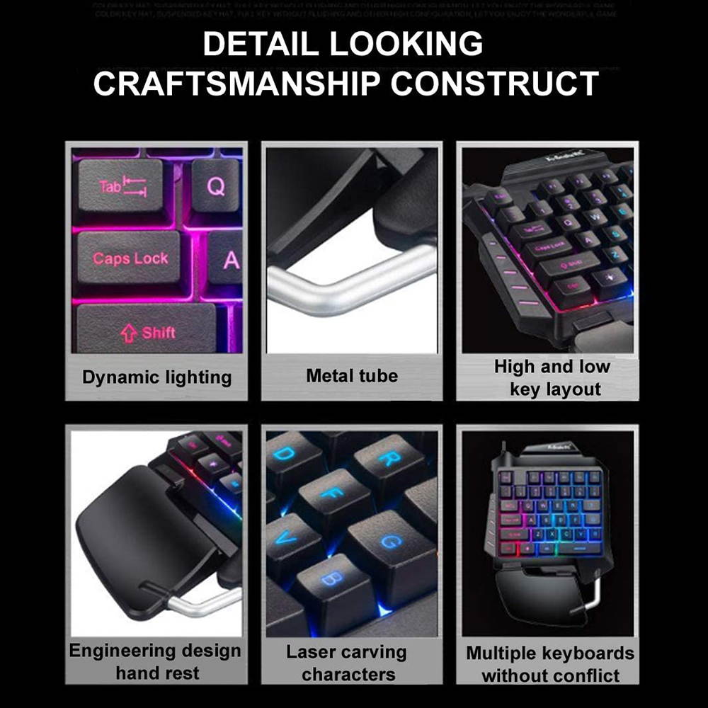 One Handed Backlight Gaming Keyboard and Mouse Combo, Gaming Half Keyboard and Mouse with 35 Mechanical Key, USB Wired Gaming Keyboard Mouse, Single Hand Gaming Keyboard Set for Game