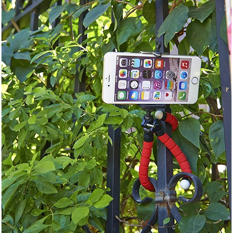 Phone Tripod Flexible Adjustable Stand Octopus Leg Style Desktop Portable Mini Support with Clip for Cellphone Smartphone Digital Camera Red