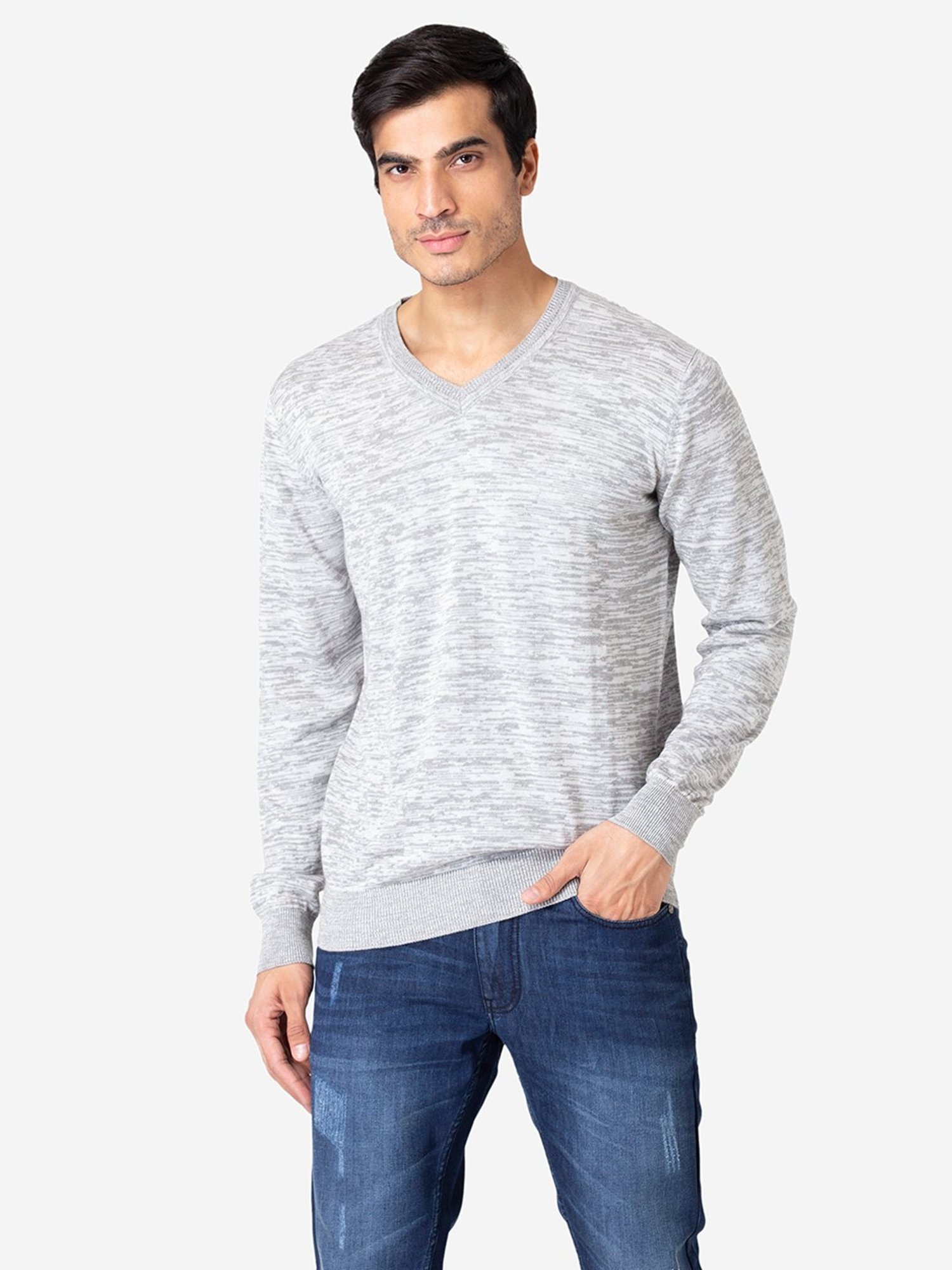 Allen cooper Grey Melange Regular Fit Sweater