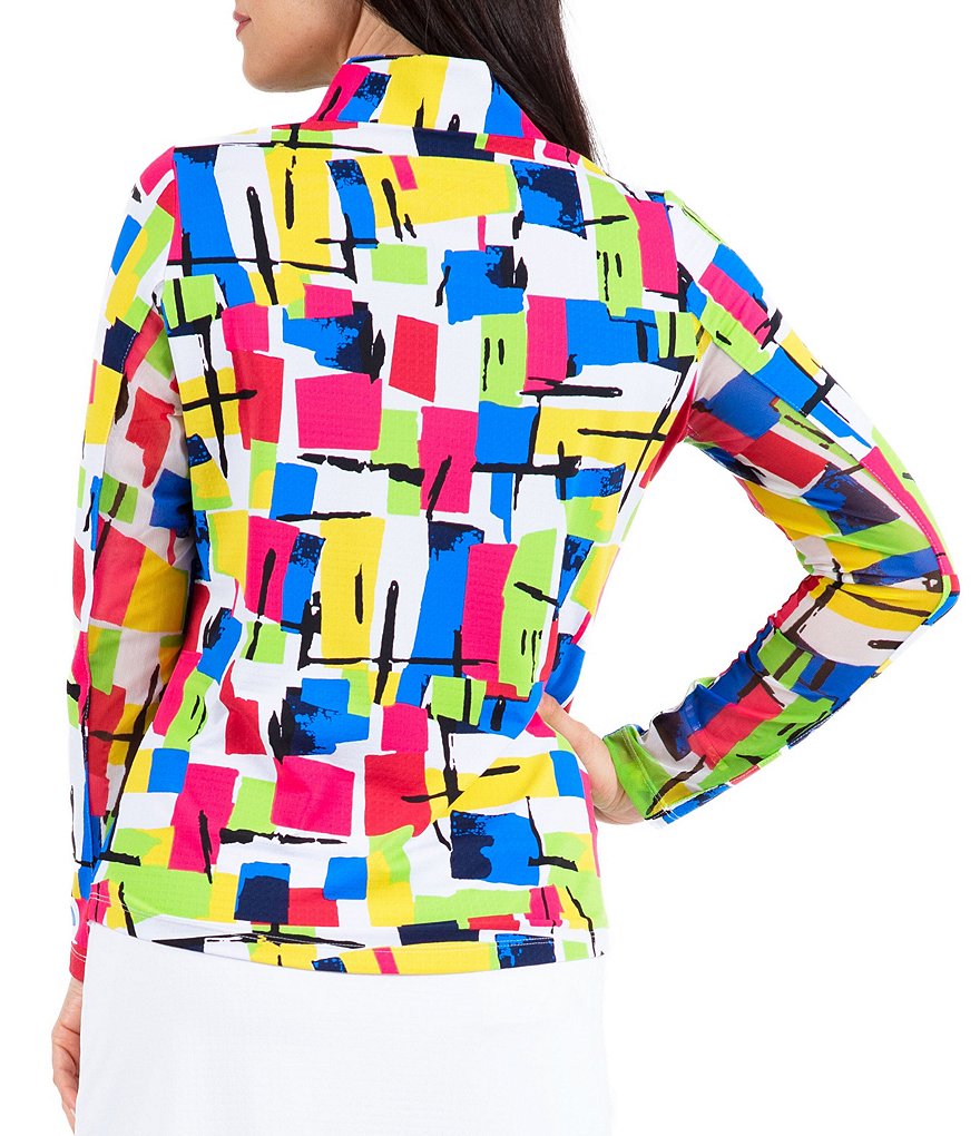 IBKUL Mondrian Print Long Sleeve Mock Neck Top