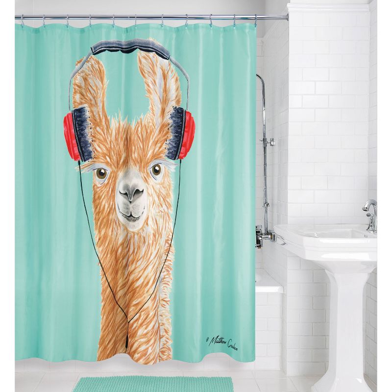 Headphone Llama Shower Curtain Teal/Brown - Allure Home Creations