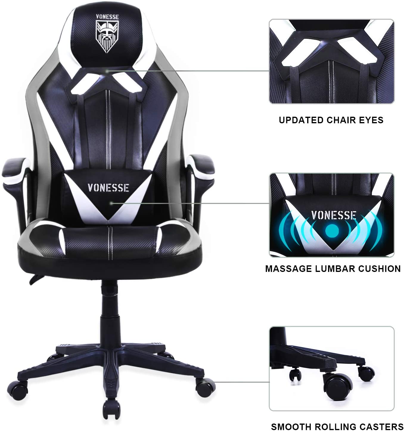 Vonesse Green Gaming Chair, Gaming Desk Chair for Teens, Computer Chair with Massage, High Back Home Office Desk Chairs, Big and Tall Gamer Chair, Computer Desk Chair, Game Chair for Kids (Green)