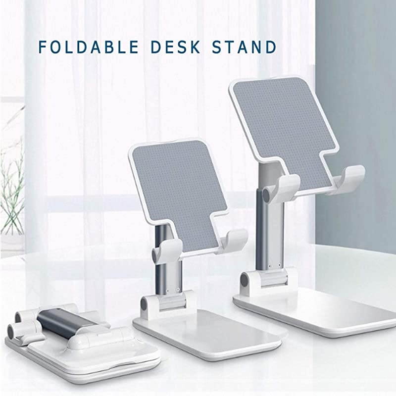 Phone Holder for Desk Foldable Adjustable Mobile Phone Stand for Bed Compatible with iPhone ipad Mini Small Tablet