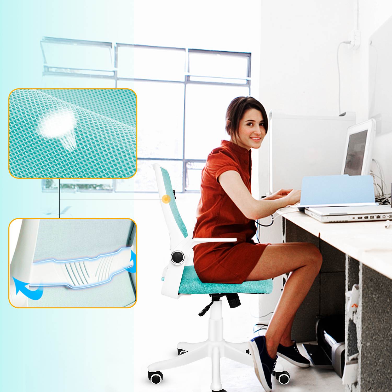 ELECWISH Office Chair Ergonomic Executive Chair with Armrests Swivel Desk Chair Mid Back Mesh Office Computer Green