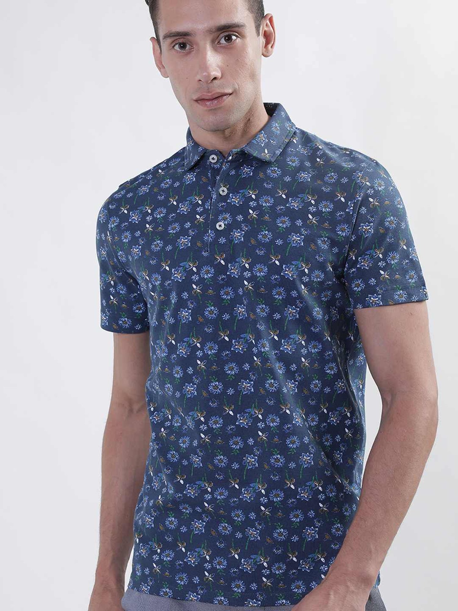 Bruun & Stengade Blue Regular Fit Printed Polo T-Shirt