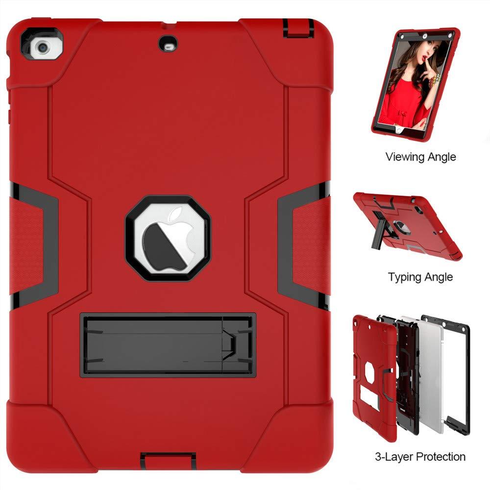 Shockproof Silicone & PC Hybrid Heavy Duty Bumper Case Cover [Screen Protector Bonus] for iPad 2 3 4 (A1460 A1459 A1458 A1416 A1430 A1403 A1395 A1397 A1396) - Black/Red