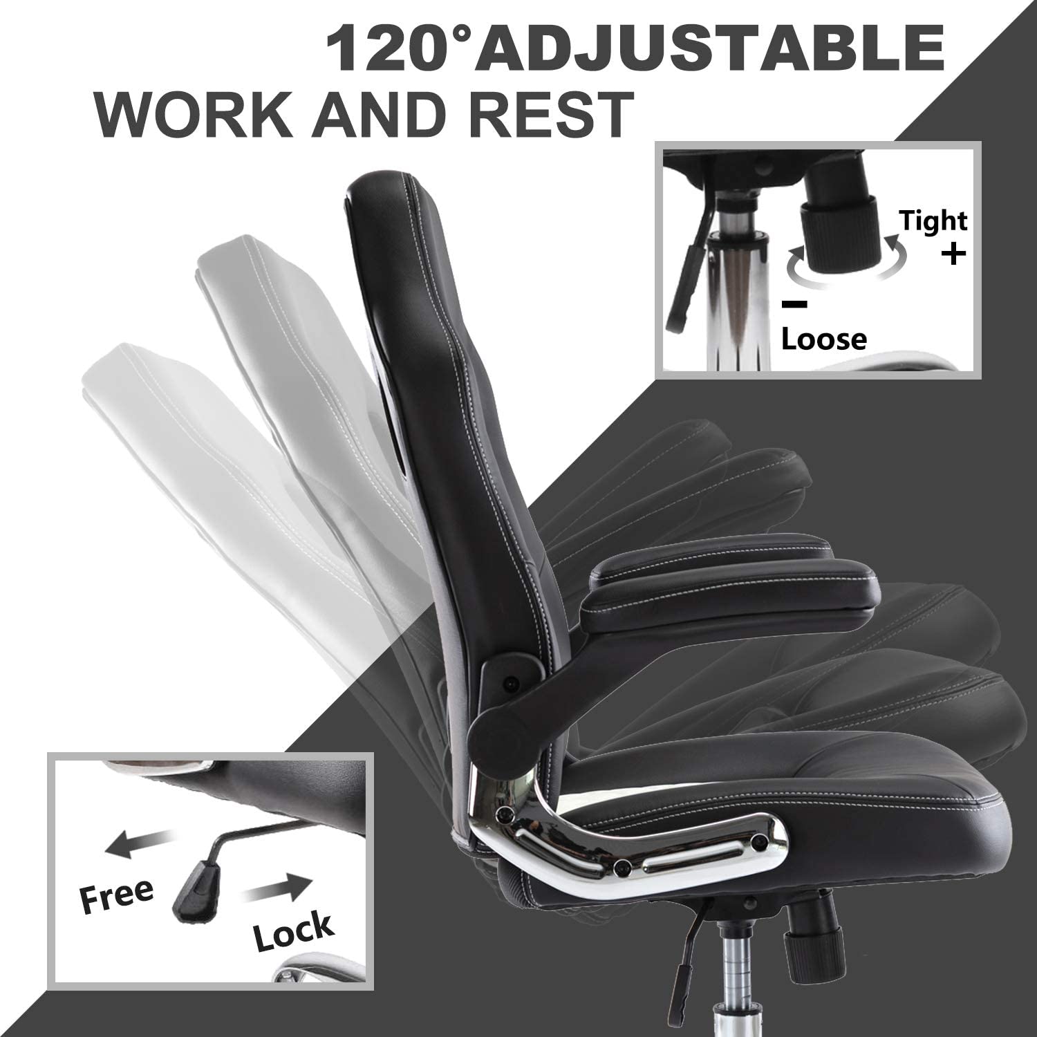 SMUGDESK Office Chair, Gaming Chair Leather, Computer Desk Chair Task Swivel Executive Chairs High Back with Padded Seat Armrests and Rolling Casters (Black)