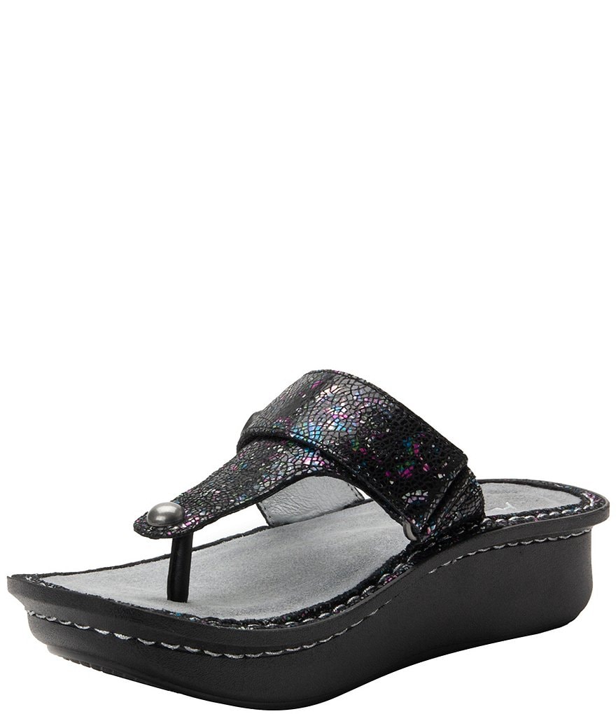Alegria Carina Chromatic Printed Leather Platform Wedge Thong Sandals