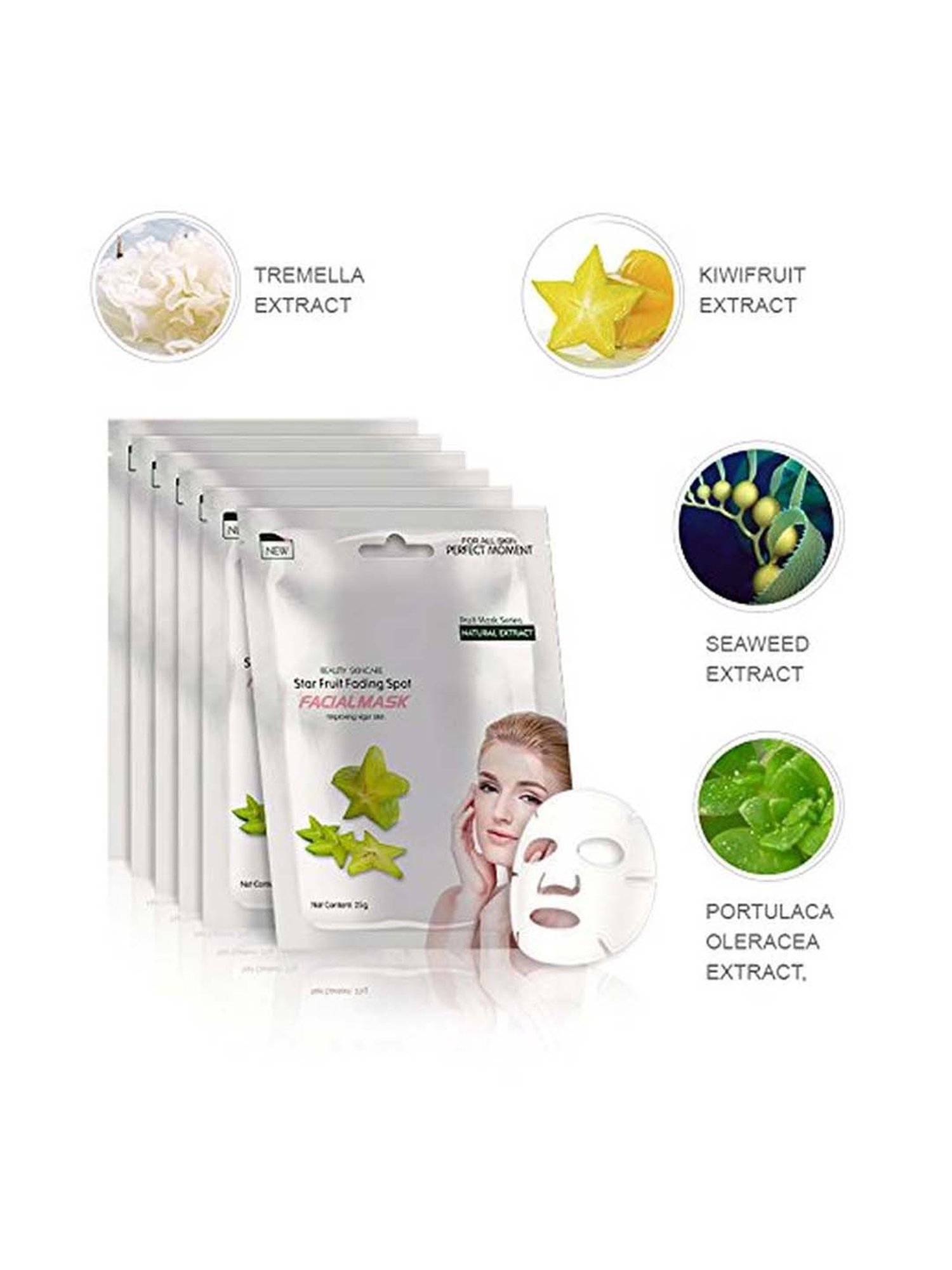 MONDSUB Starfruit Beauty Facial Sheet Mask (Pack of 5) - 25 gm Each