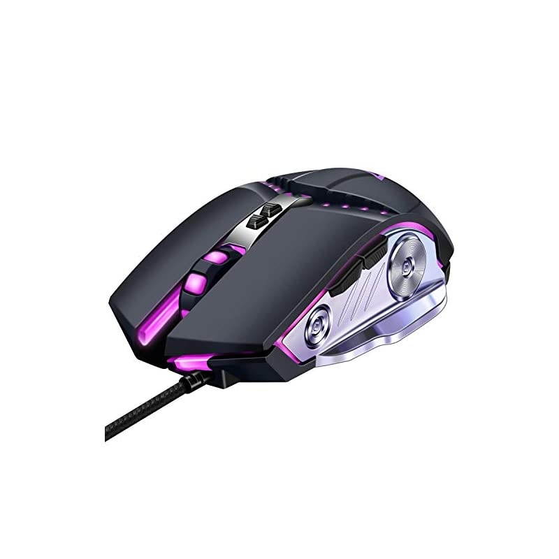 Gaming Mouse Wired Ergonomic Computer Mice with 7 Programmable Buttons 4 Circular Breathing LED Light 4 Adjustable DPI Up to 3200 for PC Mac Laptop and Gamer
